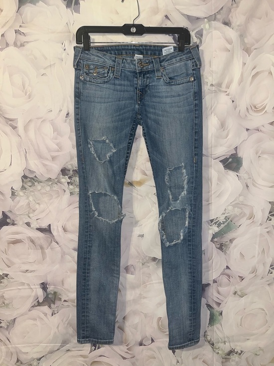 Denim - True Religion Jeans Womens 28 Curvy Skinny With Flap Light Wash Denim Ripped y2k